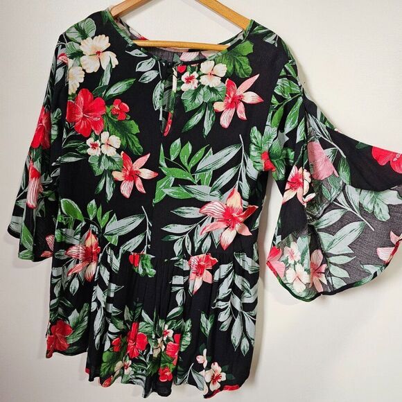 NEVER WORN MY STORY FLORAL SUMMER FOLIAGE BABYDOLL TOP LOOSE FITTING SIZE SMALL - Picture 3 of 14